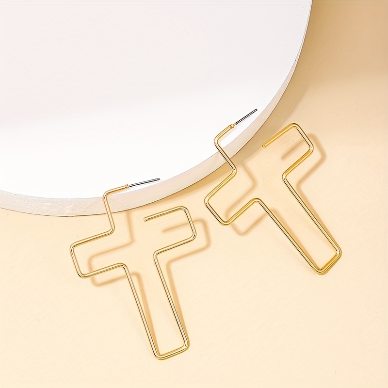 Women's Vintage Geometric Line Hollow Cross Earrings
